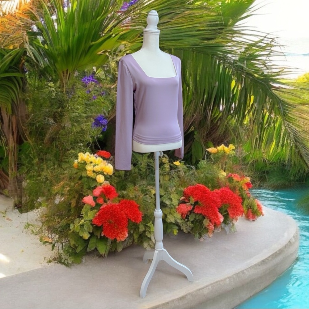 Women's Square-Neck Shine-Knit Top in Misty Lavender NWT size M